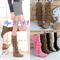 CODwumei04 Size 35-43 Womens Autumn Winter Boots Fashion Faux Suede Slouchy Boho Fringe Mid Calf Boots Shoes