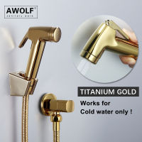 Titanium Gold Hand Held Toilet Bidet Sprayer Plastic Shattaf Douche Kit Bidet Faucet Shower With Solid ss Angle Valve AP2295