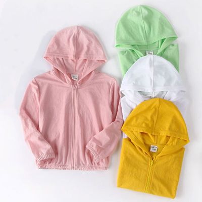 DE PEACH Childrens Hooded Sun Protection Clothing Summer Outdoor Anti-mosquito Clothing Baby Boys Girls Long-sleeved Thin Coat
