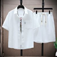 【hot seller】 thin short-sleeved suit mens handsome trendy loose casual sports breathable cool set