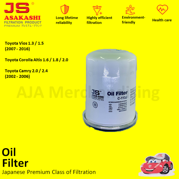 JS Asakashi Oil Filter for Toyota Vios 1.3/1.5 (20072016), Corolla