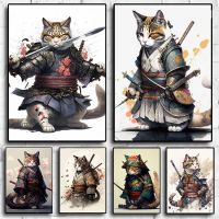 2023❍▥♠ Japanese Cat Samurai Funny Art Paintings on the Wall Art Posters and Prints Cute Cat Animals Anime Decor Pictures For Kids Room