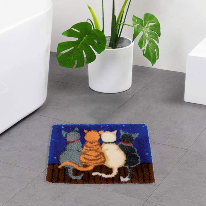 latch-hook-rug-kits-crocheting-carpet-rug-cats-yarn-pre-printed-canvas-cushion-mat-crochet-tapestry-sofa-decor