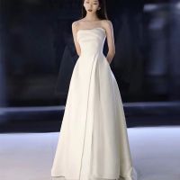 French top light wedding dress 2021 new bride temperament simple satin go out yarn series super fairy summer