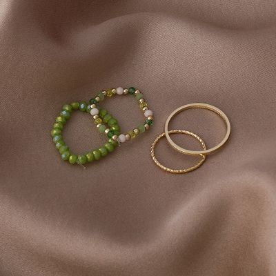 4ชิ้นแหวนผู้หญิงคริสตัลฤดูร้อนลูกปัดวินเทจชุดแหวนใหม่เกาหลีเครื่องประดับอารมณ์ของขวัญหวานความงาม