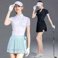 SG Girl Ice Silk Cooling Blouse T-shirt Elastic Dry Fit Golf Shirt Lady Pleated Skort Sets Anti-empty Skirt Adjustable Waistband