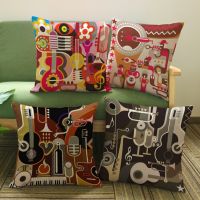 【CW】 Abstract Music Instrument Print Pillows Cotton Sofa Cushion Covers Cases 45x45