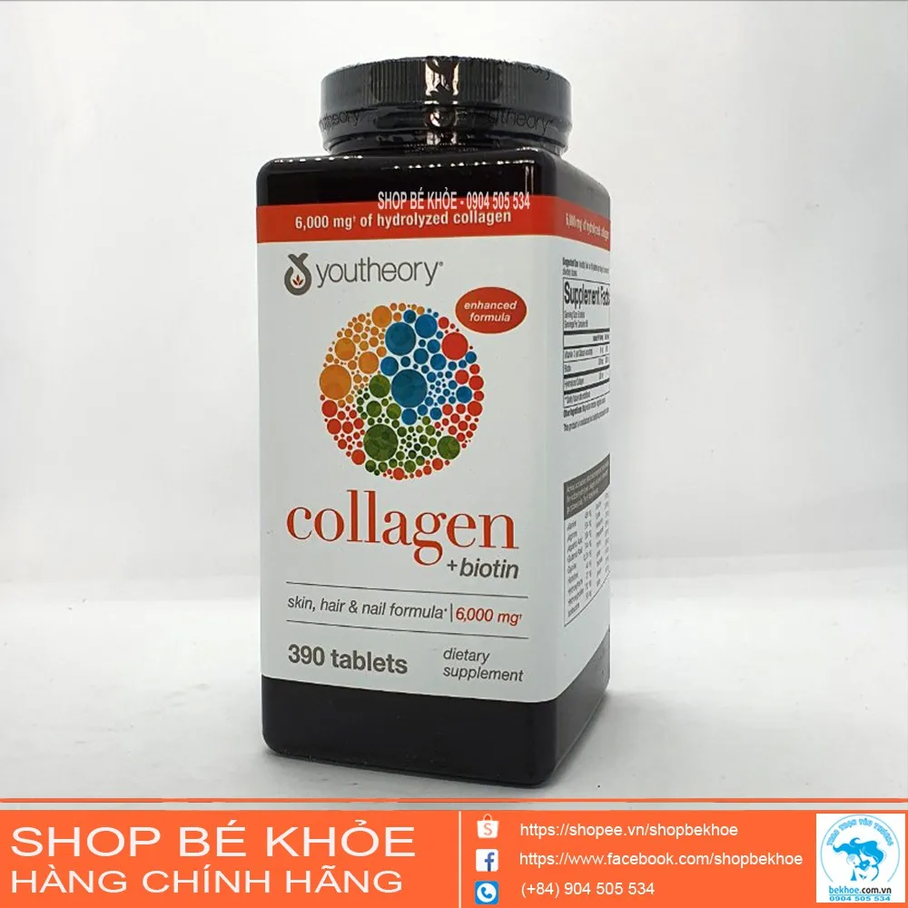 Viên uống Collagen Youtheory 390v - Collagen Biotin Hair nail Skin Formula  6000mg 