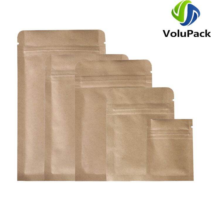 [HOT W] Multi Sizes Smell Proof Kraft Paper Bags Heat Sealing Ziplock