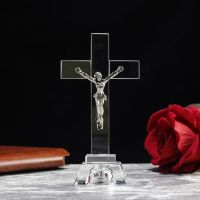 Crystal Jesus Cross Statue for Home Church Desktop Decoration Religious Gift Creative Figure Craft Ornament new