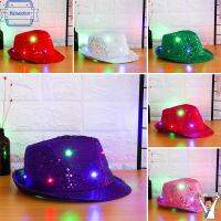 RICHARDCOT แฟชั่นใหม่ ปาร์ตี้เต้นรำแต่งตัว แวบวับ Led Fedora Trilby หมวกปานามา หมวกแจ๊ส เลื่อม