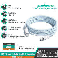 FELESS ชุดชาร์จเร็วพิเศษ 25W PD รุ่น iPhone สายดาต้าแบบถักหลากสี/ชุดชาร์จเร็ว 25W ของ Apple รองรับ iPhone ทุกรุ่น