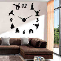 ZZOOI Yoga Large Wall Clocks Watch Modern Design Geek Decoration Big Mirror 3D DIY Large Wall Clocks Watch Gift For Yoga Lover