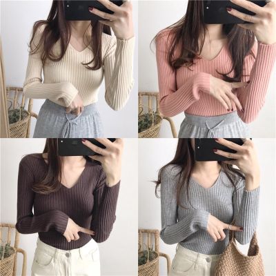 [Good Quality Bottoming Shirt Multi-Color Optional] Autumn Winter V-Neck Knitted Long-Sleeved Slim-Fit Warm