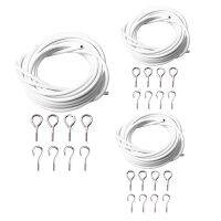 3X Curtain Wire and Hooks Set, 3 Meters Net Curtain Wirewith 8Pcs Screw-in Hooks for Net Curtain Rod