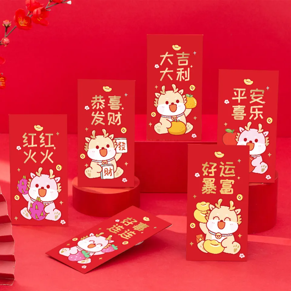 Cartoon New Year 2024 Red Envelope Chinese Dragon Year Red Envelope Festive  Gift Hong Packet Lucky Money Hong Bao 돈봉투