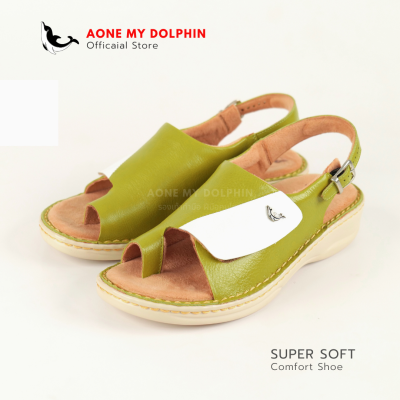 Aone My Dolphin[ลิขสิทธิ์แท้] WD53 - (พื้นส้ม) รองเท้าเพื่อสุขภาพ รองเท้าหนังแท้ รองเท้าแตะ รองเท้าส้นแบนแบบรัดส้น พื้นนิ่มใส่สบาย