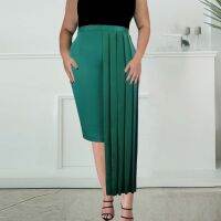 green pleated patchwork skirt summer african elegant office lady workwear long maxi skirts 2022 straight bodycon skirts