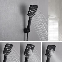 Black Square Rain Shower Head Bath Hand Held Shower Bathroom Adjust Shower Holder Water Saving Handheld 3 Modes Switch Sprayer