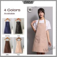 【hot sale】℗► D13 「Ready Stock」Cotton Canvas Hang Neck Kitchen Apron Waterproof Polyerster Fabric Big Size Apron Catering Chef Apron Logo Customizable