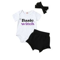 Baby Girls Shorts Set, Short Sleeve Letters Print Romper Elastic Waist Shorts with Hairband Halloween Clothes  by Hs2023