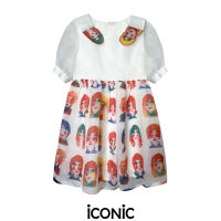 iCONiC WHITE FRANCE GIRLS DRESS #9075 เดรสสั้น ผ้าไหม ชีฟอง อก34" เอว32" ยาว30" สะโพกฟรี  พิมพ์ลาย แขนตุ๊กตา เดรสออกงาน เดรสแฟชั่น เดรสผ้าไหม เดรสหรู