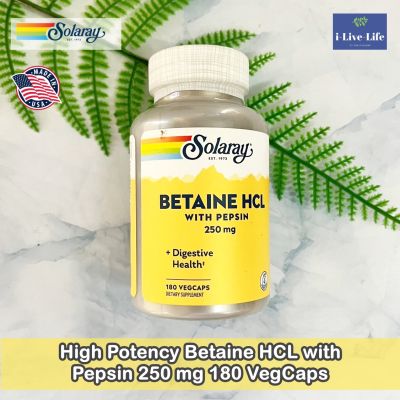Solaray - High Potency Betaine HCL with Pepsin 650 mg 100 Or 250  VegCaps ไฮโดรคลอไรด์ เบทาอีน และเปปซิน ย่อยโปรตีน ย่อยอาหาร
