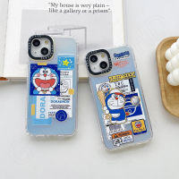 Luxury การ์ตูน Doraemon เคสโทรศัพท์สำหรับ iPhone 14 Pro Max 14 Pro Plus รูปแบบน่ารักสะท้อนแสง Hard Back Cover Soft Edge สำหรับ iPhone 14Plus 14ProMax 14Pro อะคริลิคกันกระแทก Shell