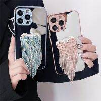 เคสอะคริลิคกระจกหรูสำหรับ Iphone 14 13 12 11 Pro Max 7/8 14 Plus X/xs Max Xr พร้อมขอบเคสกันกระแทกแท่นวางโทรศัพท์รูปหัวใจ