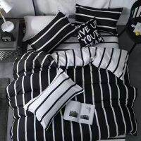 Caldwelllj Bedclothes Black Stripes-comforter Bedding Sets California King Flat Bed Spread Set Dekbed Overtrek for 2 People Quilt Cover