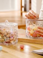 TEXExquisite Candy Can  High Beauty Glass Storage Can  Cover  Cotton Stick Box  French Embossed Love Snack Storage Can