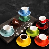 【High-end cups】80มิลลิลิตรแก้วกาแฟเอสเพรสโซ่ชุดสีเคลือบถ้วยกาแฟเซรามิกแอมป์; จานรองบ้านอุปกรณ์ครัว Drinkware Kahve Fincan Takimlari