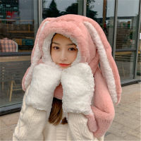 3 in1 s scarf Rabbit Hat long Ears Cute Cartoon Hat Kawaii Funny Birthday Gift Bunny Plush Cap Winter For Girlfriend