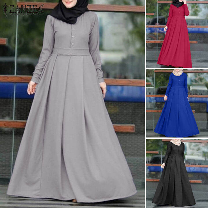 เคลียร์สต๊อกขาย-จัดส่งฟรี-fancystyle-zanzea-muslimah-ผู้หญิงมุสลิมเต็มแขน-abaya-maxi-dress-วินเทจคอกลมพรรคชุด-a-line