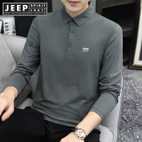 JEEP SPIRIT 1941 ESTD ฤดูใบไม้ร่วงและฤดูหนาวใหม่ผู้ชาย Lapel แขนยาวเสื้อยืดยืดสบายๆหลวมเสื้อโปโลผู้ชายเสื้อผ้า