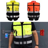 4XL High Visibility Zipper Front Safety Vest With Reflective Strips Bicycle and Motorcycle Riding Safety Clothing Multi-Pockets