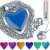 ❧❡ Heart Mood Locket Necklace Color Changing Necklace Temperature Mood Stainless Steel Love Shape Photo Pendant Necklace Jewelry