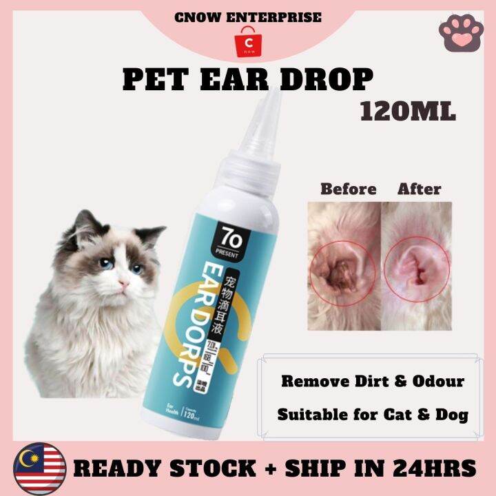 120ML Pet Ear Drop Cat & Dog Ear Drop Cleaner Earmites Infection Ubat ...