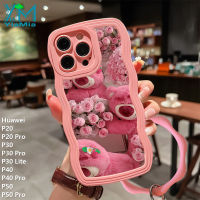 YiaMia เคสโทรศัพท์แฟชั่นสำหรับ Huawei P20 P20 Pro P30 P30 Pro P30 P40 P40โปร P50 P50โปรน่ารักเคสโทรศัพท์สำหรับหญิงสาวน่ารักการ์ตูนน่ารักโอบกอดดอกไม้สตรอเบอร์รี่หมีลวดลายคลื่นขอบเคสโทรศัพท์ซิลิโคนนิ่ม