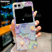 เคสสำหรับ Galaxy Z Flip5แสงสีฟ้าอ่อนภาพสีน้ำมันดอกไม้ป้องกันการกระแทกซิลิโคนสำหรับ Samsung ZFlip 5ปกหลัง