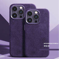 ?เป็นที่นิยมมากที่สุด?สำหรับ Apple iPhone 12 13 14 Pro Max Plus เคสโทรศัพท์แหวนโลหะเลนส์ปกป้องฝาหลัง Alcantara สีม่วง MagSafe แม่เหล็ก