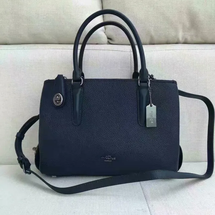 Coach 28 Brooklyn Carryall Satchel Pebbled Leather Shoulder Bag - Navy ...