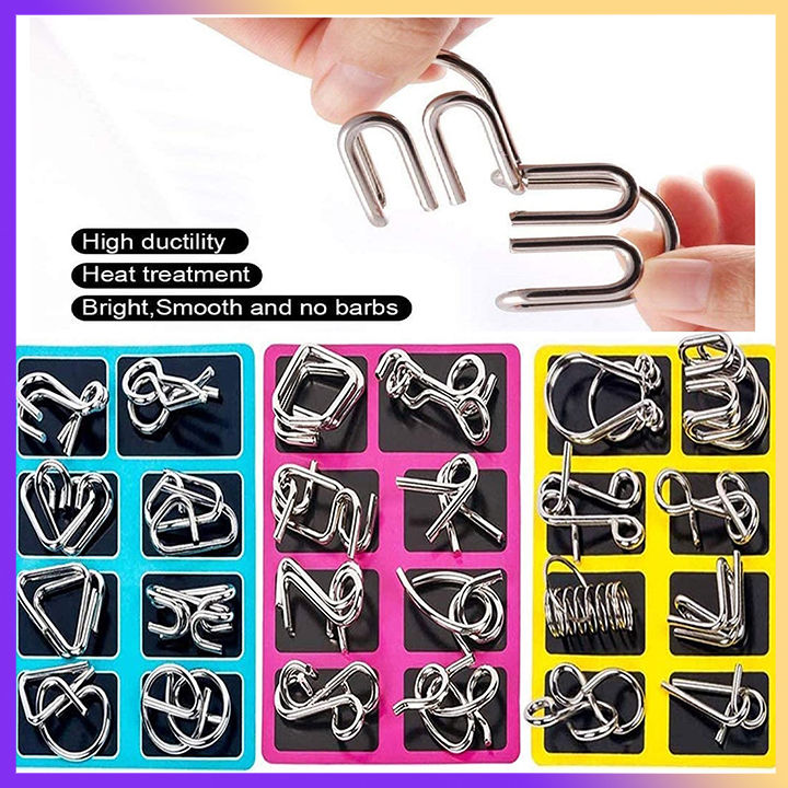Brain Teasers Metal Wire Puzzle Toys 8 Pcs Unlock Interlock Game IQ Test Challenge Toy Gifts