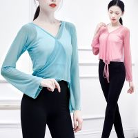 ◇❦ Dance Practice Clothes Womens Modern Classical Ethnic Jazz Body Yoga Top With Trumpet Sleeve Mesh Gauze Blouse Summer