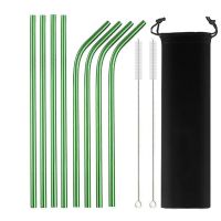 10 Colors Reusable Metal Straw 304 Stainless Steel Drinking Straws Set with Cleaner Brush Bar Drinkware Accessory Party Favors Specialty Glassware