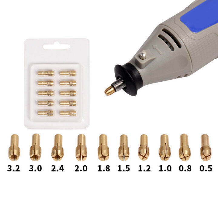 10pcs-เจาะ-chucks-bits-ทองเหลือง-collet-mini-chuck-สำหรับเครื่องมือโรตารี่-dremel-4-3มม-dia-0-5มม-3-2มม-อุปกรณ์เสริม