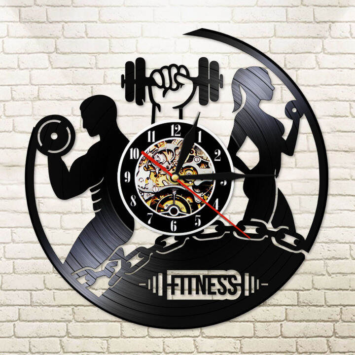 fitness-vinyl-record-clock-sport-body-health-handmade-sports-gym-wall-art-bodybuilding-room-decor-dumbbell-vintage-lp-wall-clock