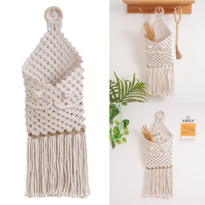 Macrame พืชแขวนในร่มแขวน-ชาวไร่ตะกร้าผนังพรมตกแต่งผู้ถือกระถางดอกไม้ที่มีพู่ตกแต่ง