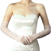 ♙▥☋ Wedding Gloves Transparent Dot Tulle Fishnet Gloves Black Ivory Wrist Length Bridal Gloves Finger Short Wedding Accessories