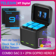 Dock Sạc 3 + 2 Pin Telesin Có Nắp Đậy - Bộ Pin Sạc GoPro Hero 9 Telesin
